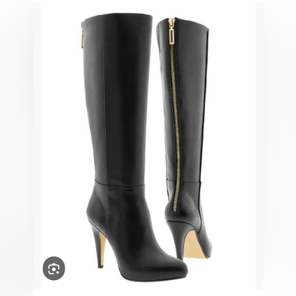 Banana Republic Black Heeled Boots with Gold Zipper